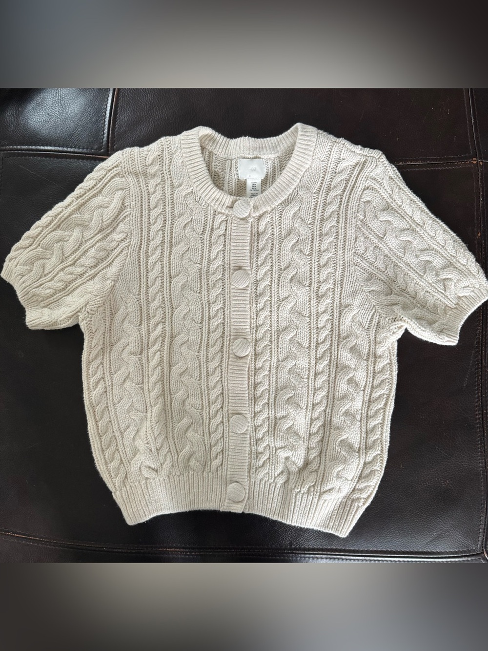 H&M Cream Cable Knit Short Sleeve Button Cardigan
